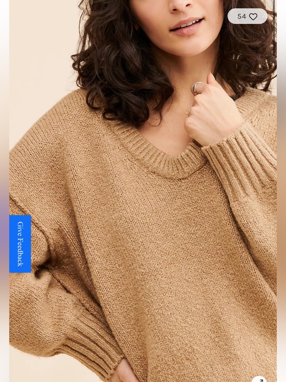 Free People Brookside Tunic Sweater Large Camel Oversized Slouchy V Neck Boho C5 - Picture 5 of 13